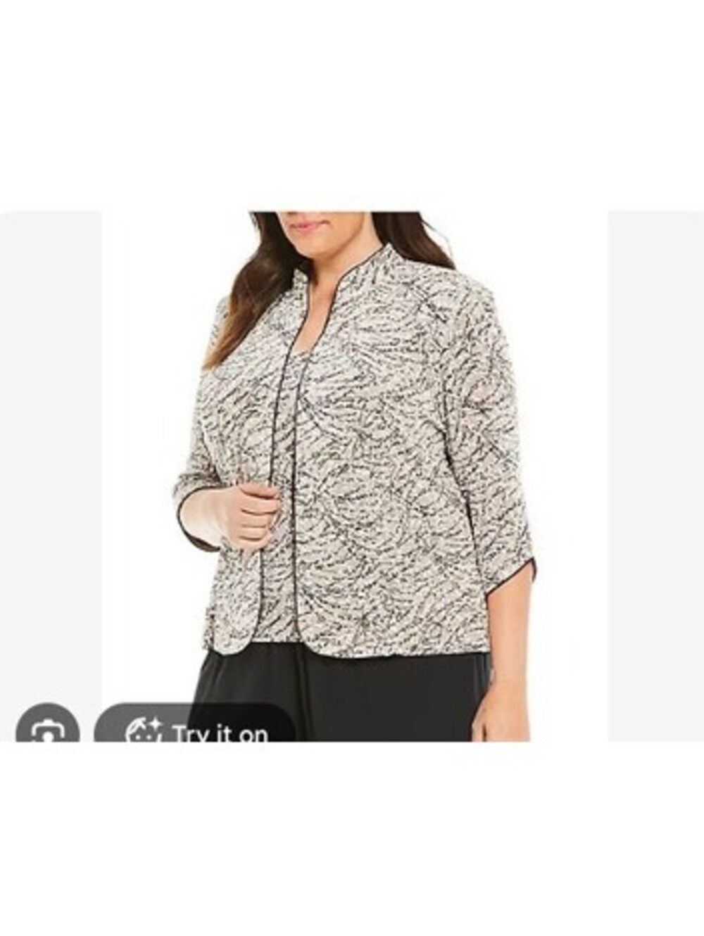 NWT Alex Evenings 2X Twinset Glitter Knit Mandarin Jacket & Tank Set Black White